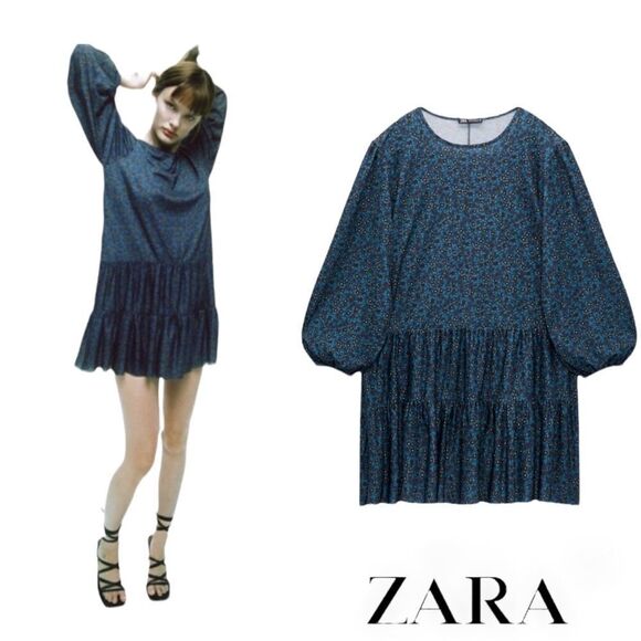 ZARA | Cobalt | MINI FLORAL PRINT DRESS - Picture 1 of 11